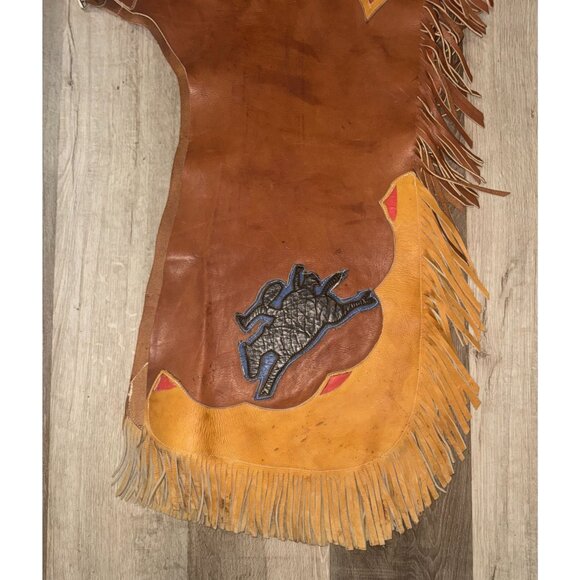 Vintage Western Leather Cowboy Chaps With Fringe - Picture 8 of 8